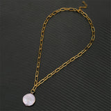 Baroque Pearl Pendant Necklace Stainless Steel Paper Clip Chain Choker