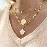 Baroque Pearl Pendant Necklace Stainless Steel Paper Clip Chain Choker