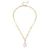 Baroque Pearl Pendant Necklace Stainless Steel Paper Clip Chain Choker
