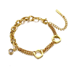 Stainless Steel Chain Bracelet with Pearl Stars Zircon - Vintage