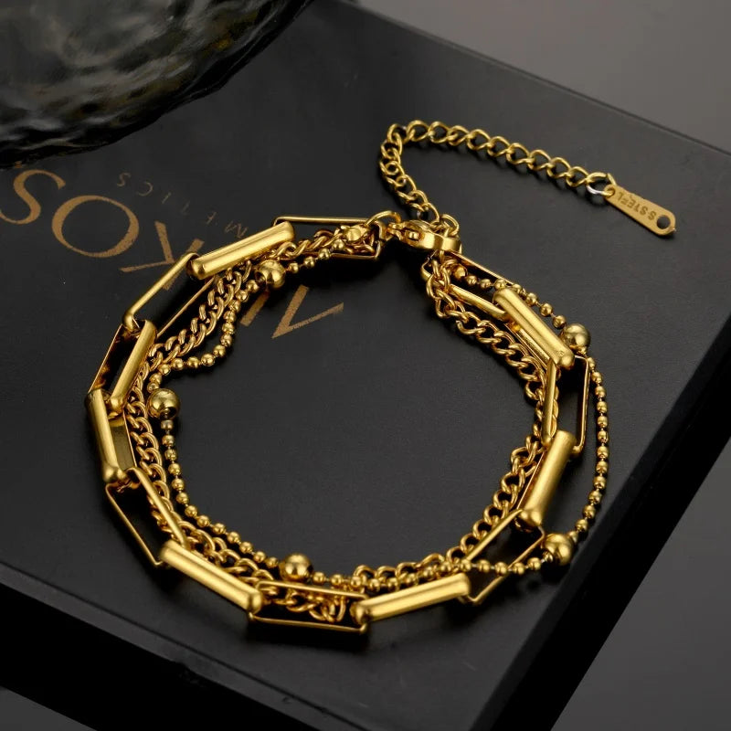 Stainless Steel Chain Bracelet with Pearl Stars Zircon - Vintage