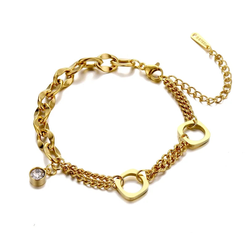 Stainless Steel Chain Bracelet with Pearl Stars Zircon - Vintage