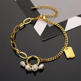 Stainless Steel Chain Bracelet with Pearl Stars Zircon - Vintage