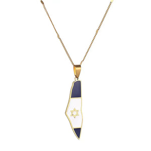 Stainless Steel Map Pendant Necklace Jewish Jewelry