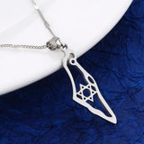 Stainless Steel Map Pendant Necklace Hexagram Star of David Jewelry