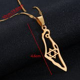 Stainless Steel Map Pendant Necklace Hexagram Star of David Jewelry