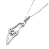 Stainless Steel Map Pendant Necklace Hexagram Star of David Jewelry