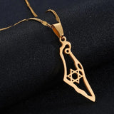 Stainless Steel Map Pendant Necklace Hexagram Star of David Jewelry