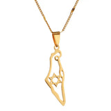 Stainless Steel Map Pendant Necklace Hexagram Star of David Jewelry