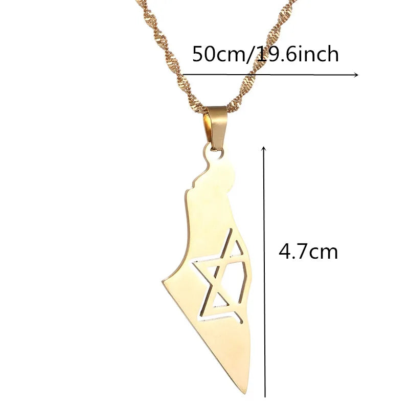 Stainless Steel Map Pendant Necklace Jewish Keychain Women Men Jewelry