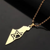 Stainless Steel Map Pendant Necklace Jewish Keychain Women Men Jewelry
