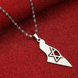 Stainless Steel Map Pendant Necklace Jewish Keychain Women Men Jewelry