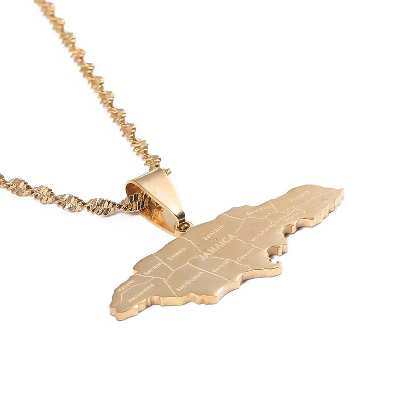 Stainless Steel Jamaica Pendant Necklaces Jamaican Flag Charm