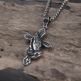 Stainless Steel Jesus Cross Hands of Prayer Necklace Pendant