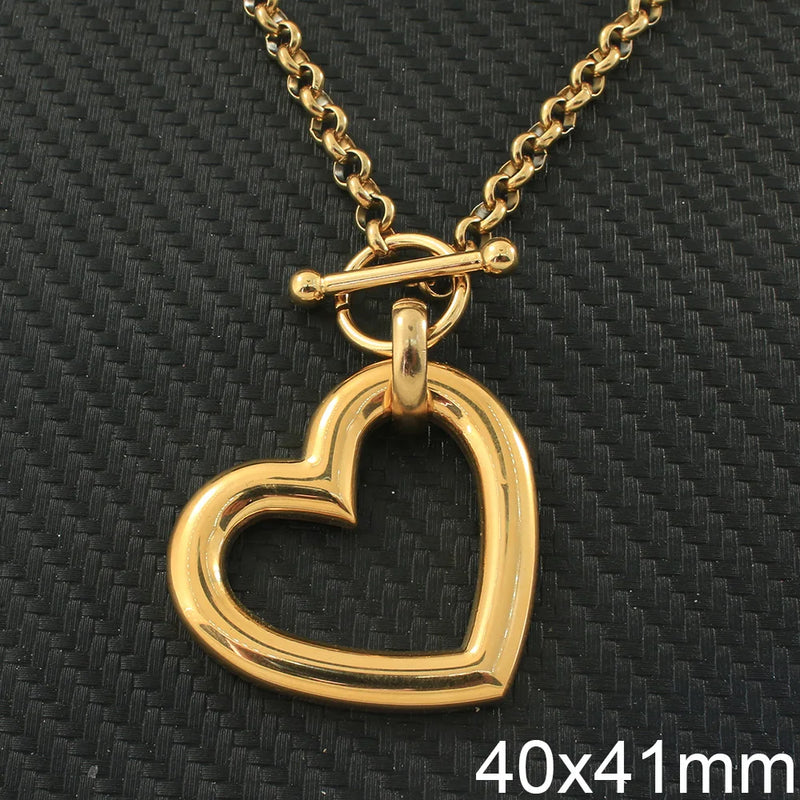 Stainless Steel Jewelry 2 Collar Style Necklaces Pendant Heart For Women