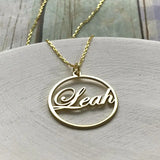 Stainless Steel Circle Name Round Charm Necklace Personalized Name Plate Choker