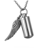 Stainless Steel Jewelry Holder Ashes Urn Pendant Angel Wing Charm Necklace