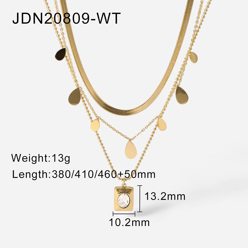 Stainless Steel Necklace Plated Square Oval Colored Zircon Pendants