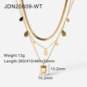 Stainless Steel Necklace Plated Square Oval Colored Zircon Pendants