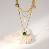 Stainless Steel Necklace Plated Square Oval Colored Zircon Pendants