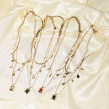 Stainless Steel Necklace Plated Square Oval Colored Zircon Pendants