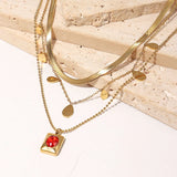 Stainless Steel Necklace Plated Square Oval Colored Zircon Pendants