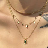 Stainless Steel Necklace Plated Square Oval Colored Zircon Pendants