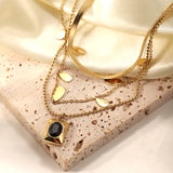 Stainless Steel Necklace Plated Square Oval Colored Zircon Pendants