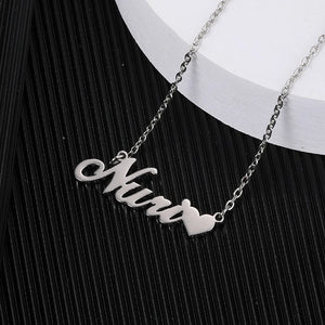 Custom Name Heart Charm Necklace Stainless Steel Choker