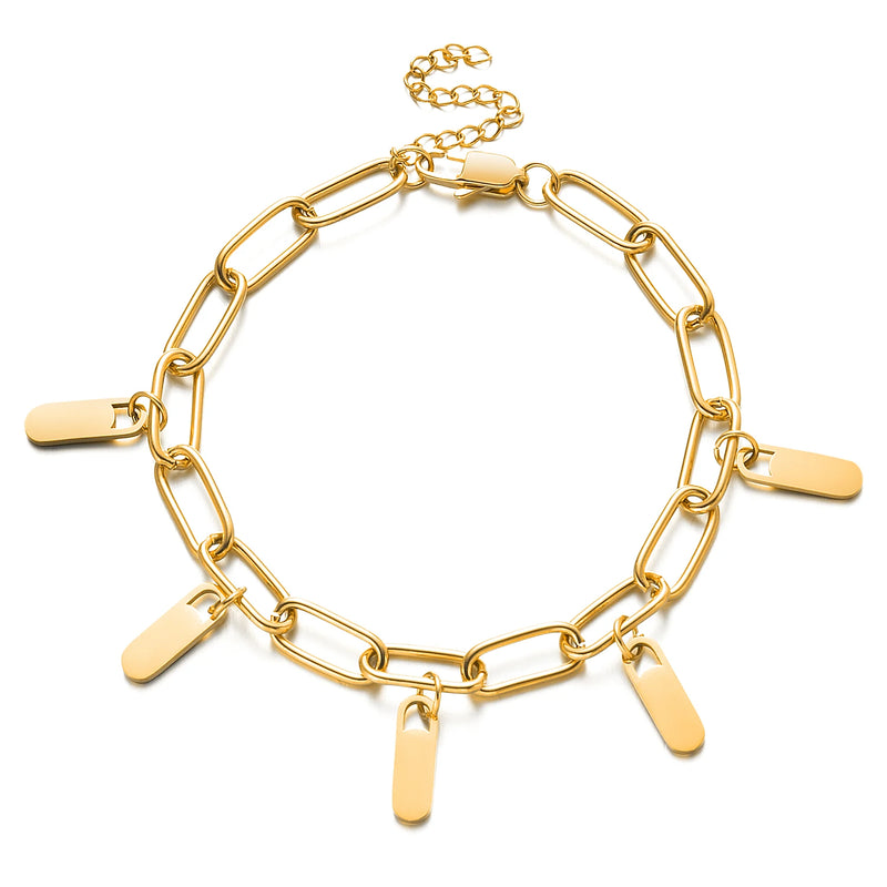 Stainless Steel Rory Chain Link Bracelets with Charms Personalized Name Bangles