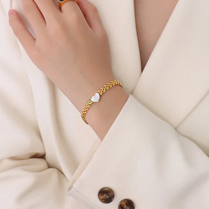 Stainless Steel Heart Shell Charm Bracelet 18K Plated Chain