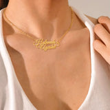 Double Heart Name Necklace Stainless Steel Silver Pendent Necklace