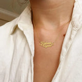 Double Heart Name Necklace Stainless Steel Silver Pendent Necklace