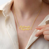 Double Heart Name Necklace Stainless Steel Silver Pendent Necklace