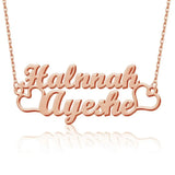 Double Heart Name Necklace Stainless Steel Silver Pendent Necklace