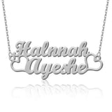 Double Heart Name Necklace Stainless Steel Silver Pendent Necklace