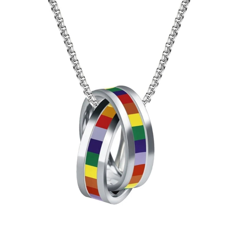 Stainless Steel Unisex Love Pride Flag Pendant Necklace