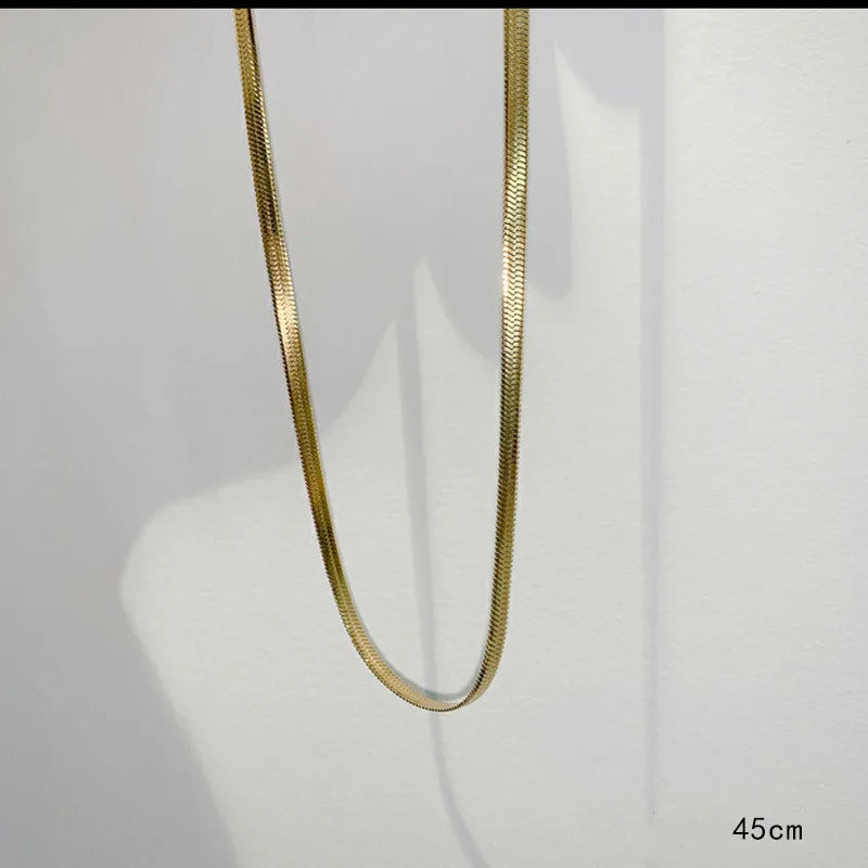 Stainless Steel Women's Flat Snake Bone Chain Necklace