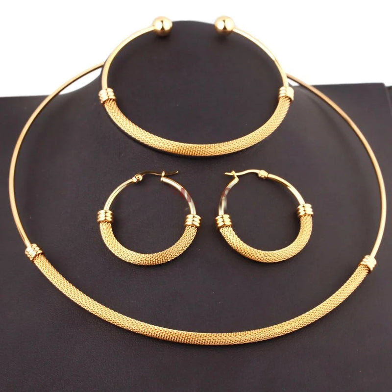Stainless Steel Women's Mesh Choker Bracelet Set