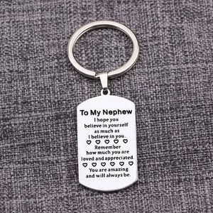 Personalized Stainless Steel Dog Tag Keychain for Nephew
