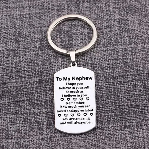Personalized Stainless Steel Dog Tag Keychain for Nephew