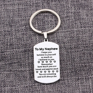 Personalized Stainless Steel Dog Tag Keychain for Nephew