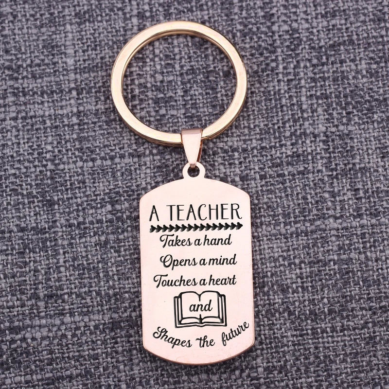 Teacher Keychain Dog Tag Pendant - Engraved Quote Gift