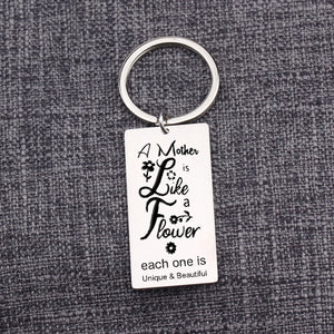 Mother Is Like a Flower - Unique Stainless Steel Keychain & Keyring