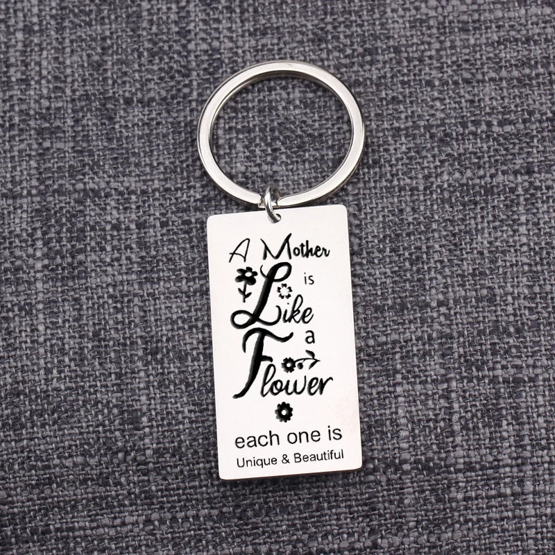Mother Is Like a Flower - Unique Stainless Steel Keychain & Keyring