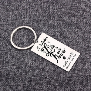 Mother Is Like a Flower - Unique Stainless Steel Keychain & Keyring