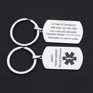 Personalized Medical Alert ID Keychain for Heart Disease & Diabetes Patients