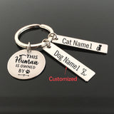 Personalized Pet Lover Keychain Set Stainless Steel Dog Cat Name Pendant Holder