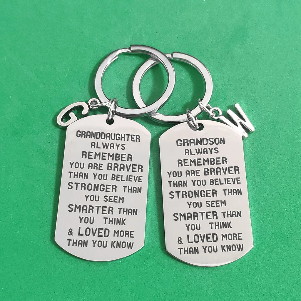 Stainless Steel Thanksgiving Keychain for Granddaughter Grandson A-Z Birthday