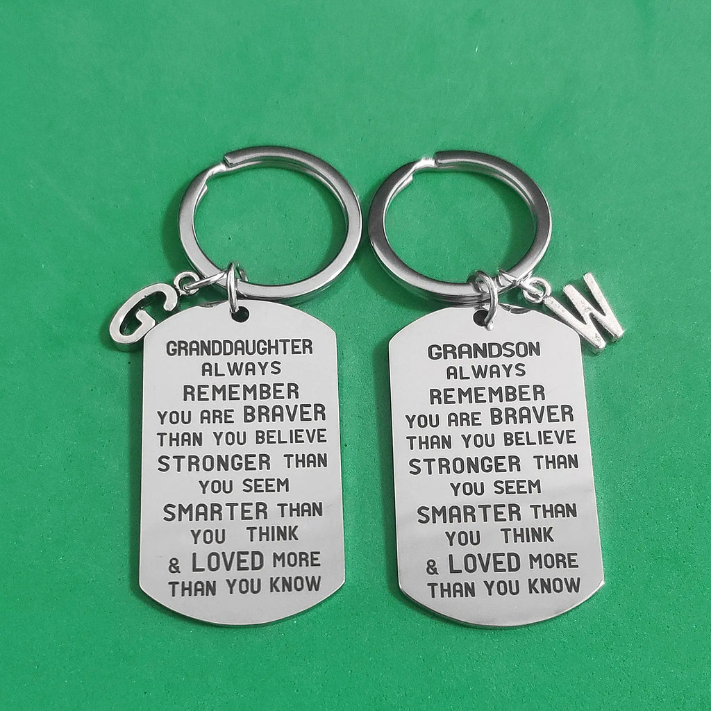 Stainless Steel Thanksgiving Keychain for Granddaughter Grandson A-Z Birthday